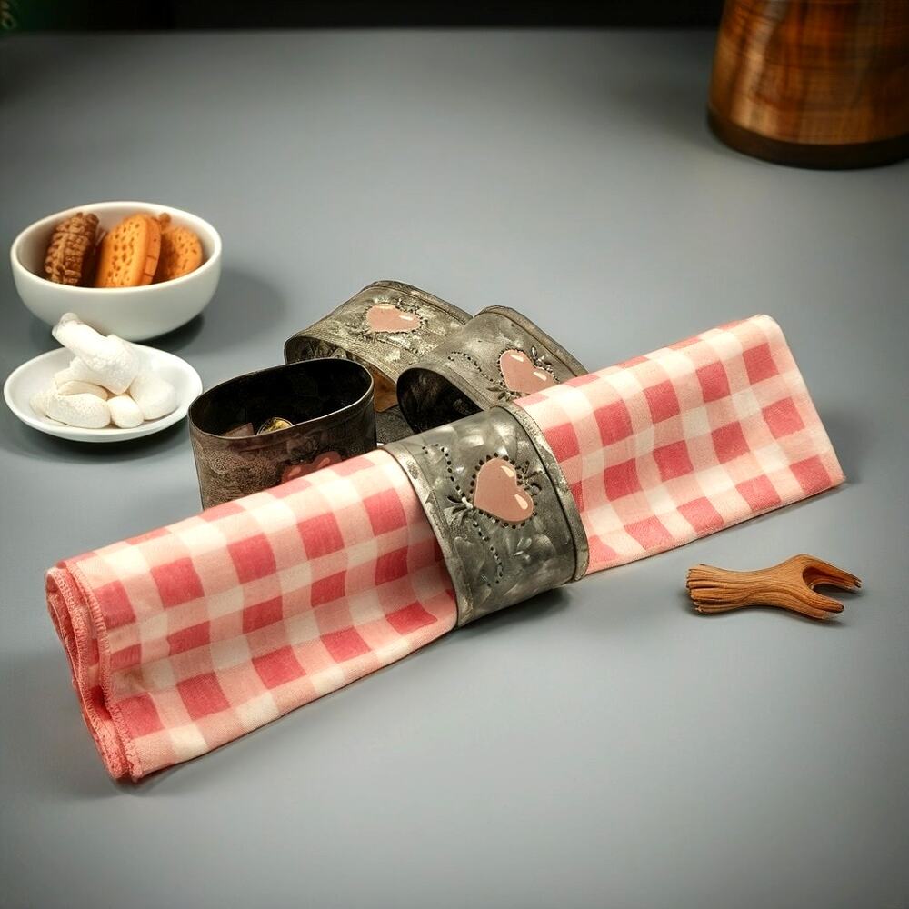Galvanized Pink Heart Napkin Rings Rustic Farmhouse Set